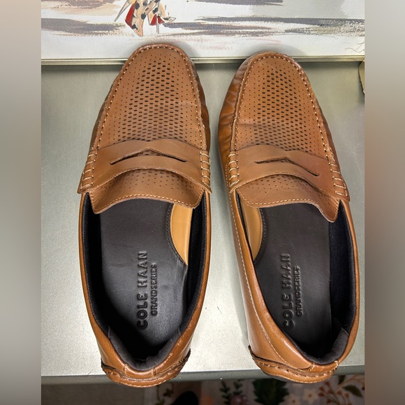 Like New! COLE HAAN Grand Laser Penny Driver Loafers 8.5W Browm Leather - Picture 6 of 7